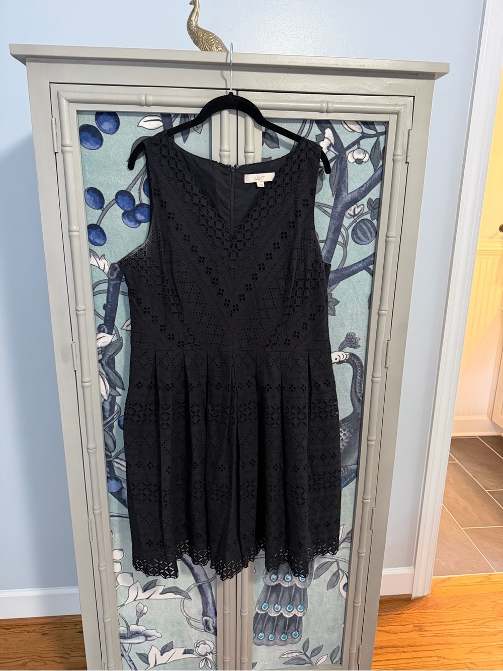 LOFT Black Sleeveless Eyelet Fit & Flare Mini Dress